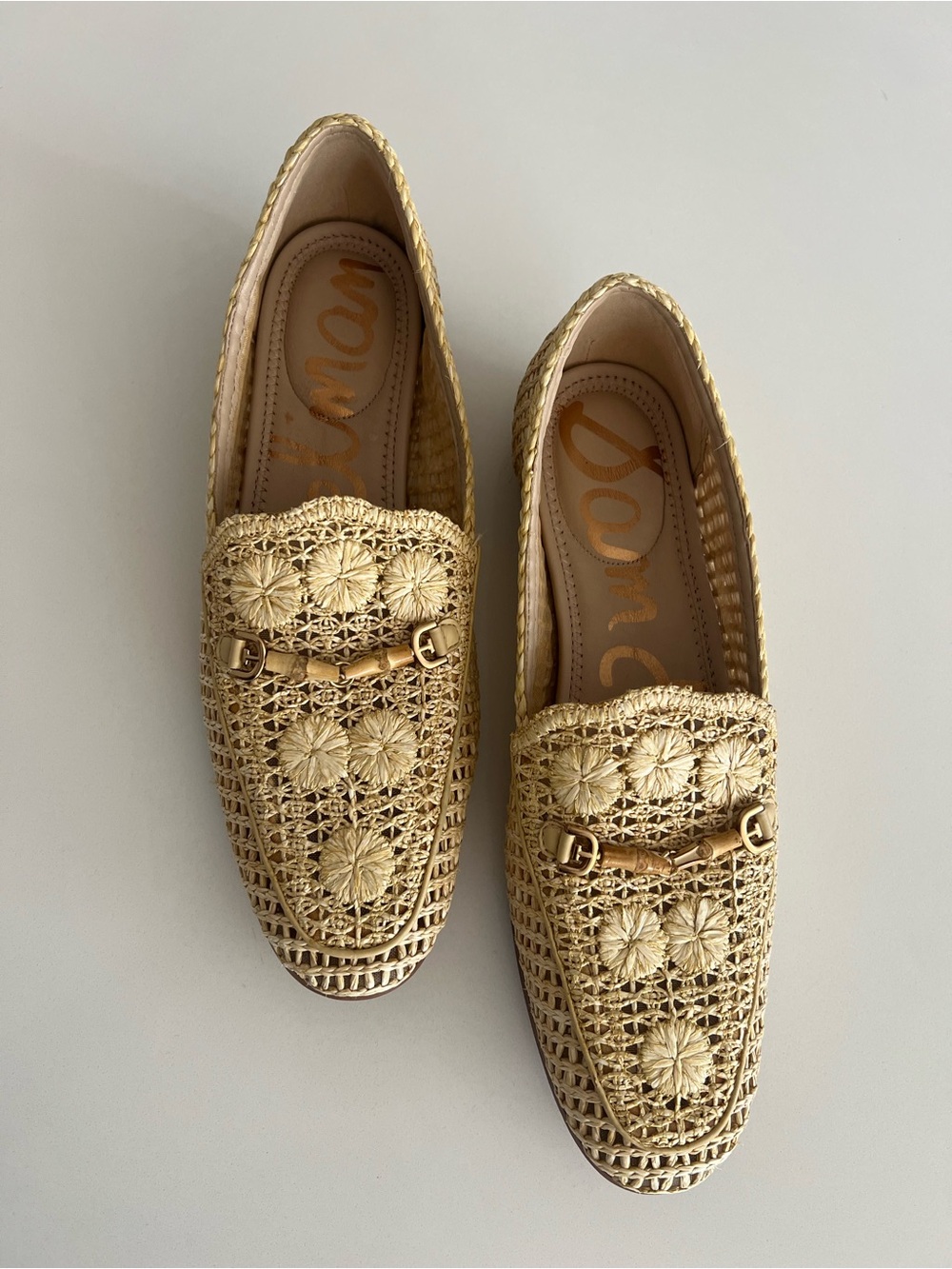 Sam Edelman Natural Raffia Floral Bit Loafers - Picture 4 of 8